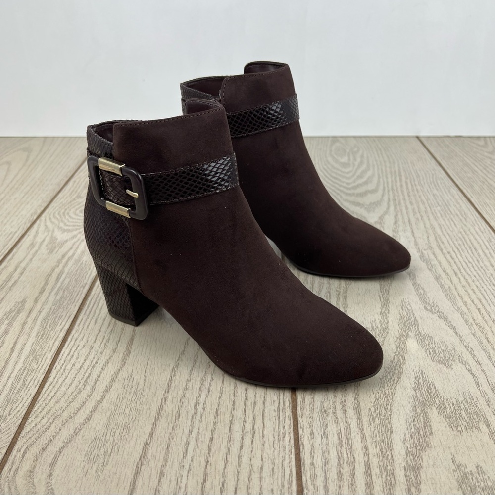 Karen Scott Women's Ivyy Mixed-Media Booties 7M Chocolate Brown $70